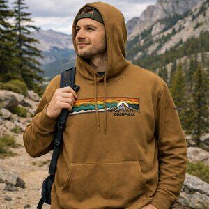 Columbia Hoodie Mens Large Brown Graphic Print Fleece Lined Cotton Outerwear